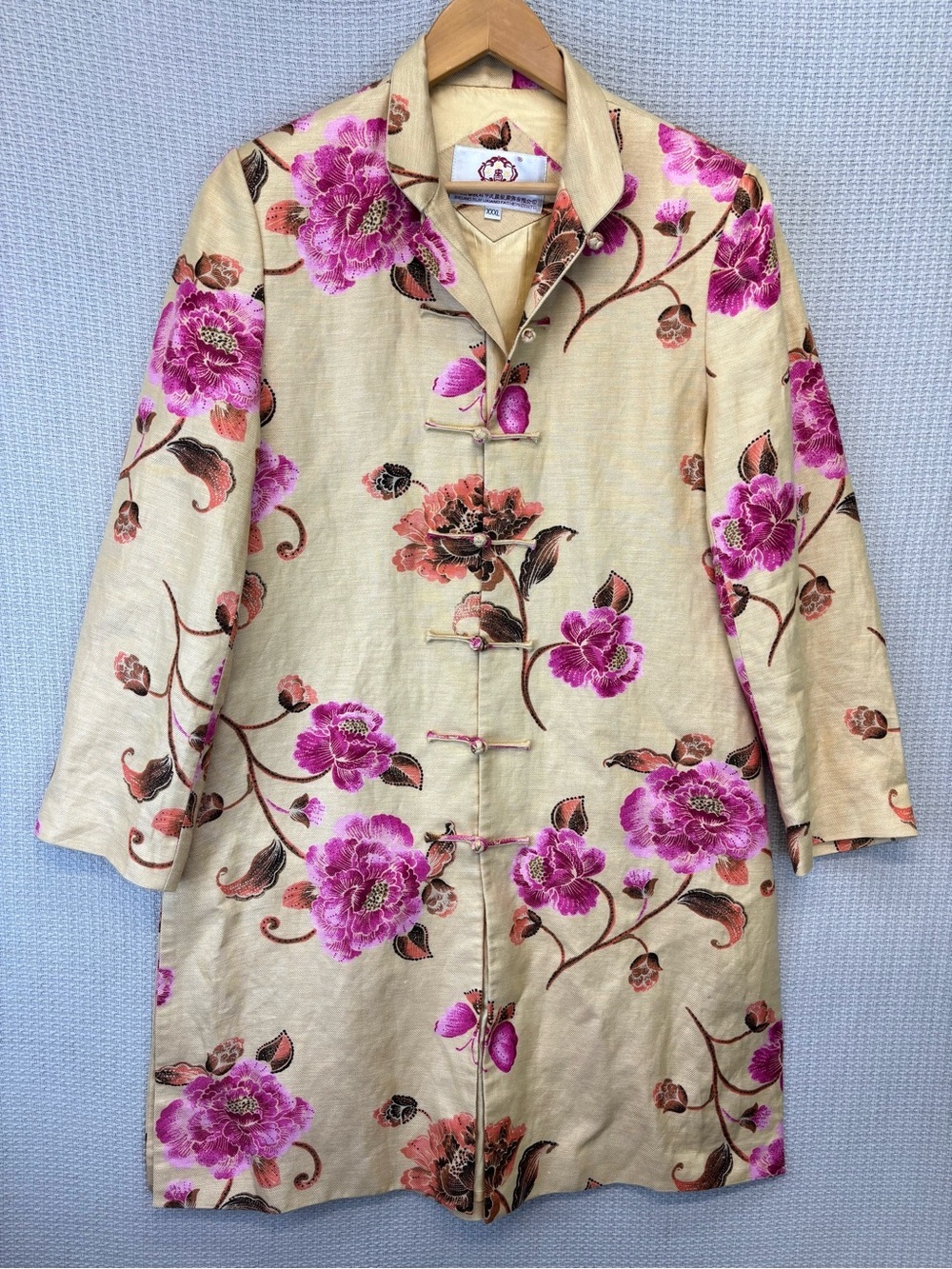 Vintage Asian Mandarin Silk Brocade Coat Top Blouse Vest Floral XXXL - Read